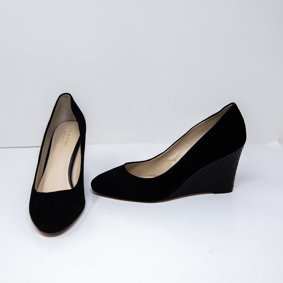 Cole Haan Grand Series Suede Leather Woven Textured Wedge High Heels Shoes 9.5 - Picture 1 of 4